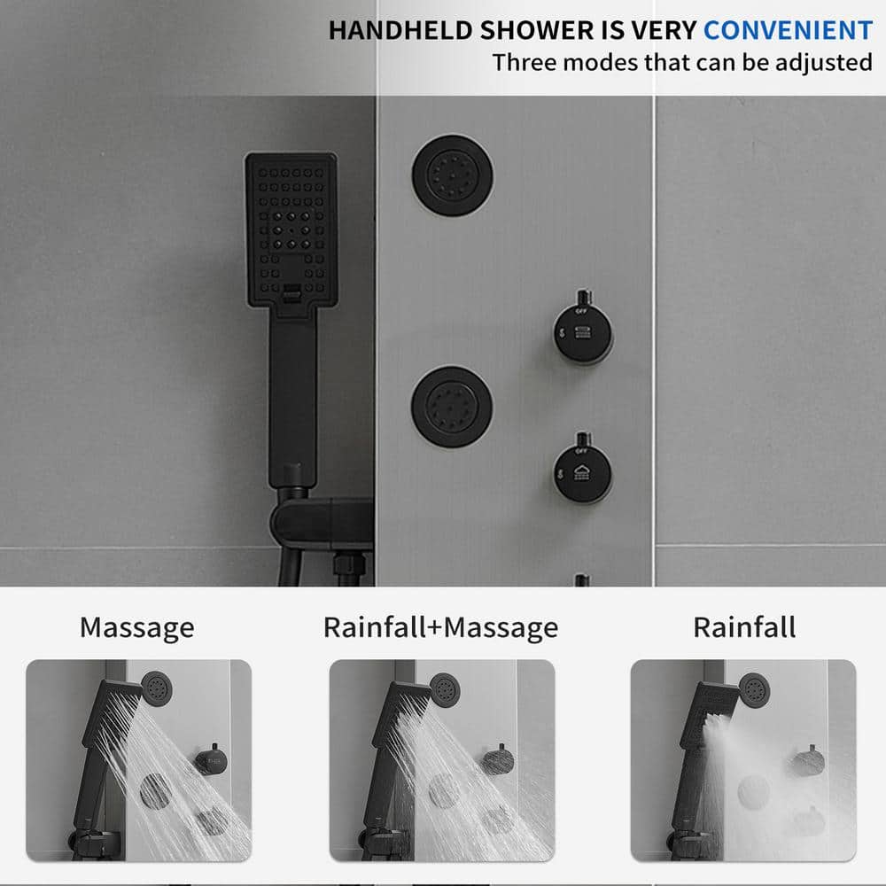 Black Nickel 5-Jet Rainfall Shower Panel System with Handheld Shower