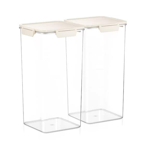 Stackable Plastic Food Storage Container with Lids (2 Pack), Clear Airtight Pantry Canister for Kitchen Organization