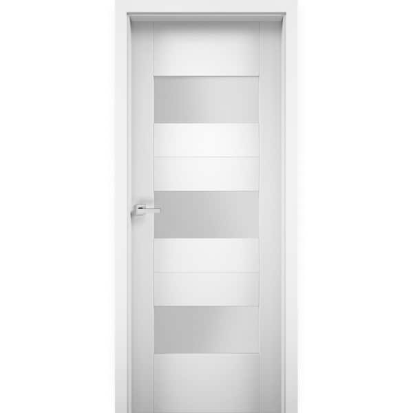 42 in. x 80 in. Frosted Glass Universal/Reversible 1-Panel White Finished Solid MDF Assembly Required Interior Door Kit