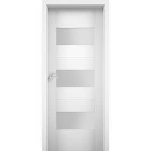 36 in. x 96 in. Single Panel No Bore Frosted Glass White Finished Pine Wood Interior Door Slab