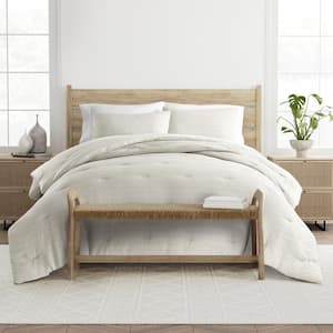 Waffle Textured 3-Piece All Season Polyester Down-Alternative Twin Comforter Set in Dune