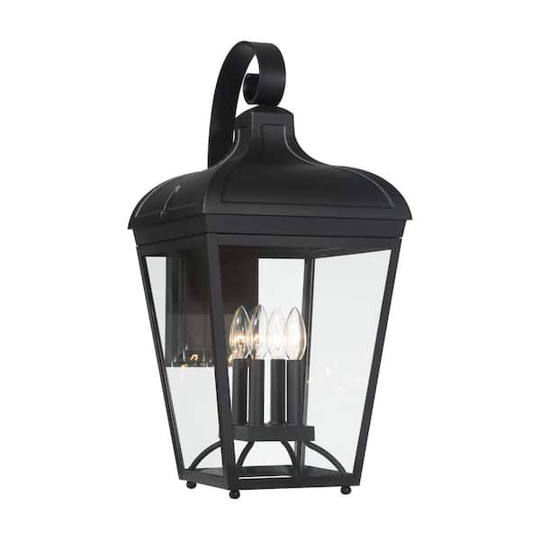 Marquee 25 in. Sand Black Outdoor Hardwired Lantern Wall Sconce with Clear Glass Shades and No Bulb Included