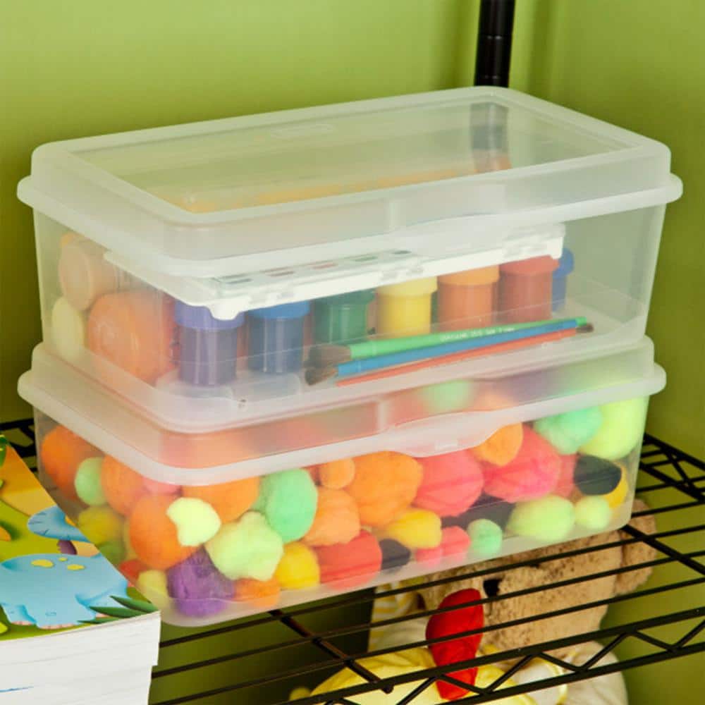 Clear Plastic Stackable Rectangular Storage Bin with Detached Lid, 6-Pack