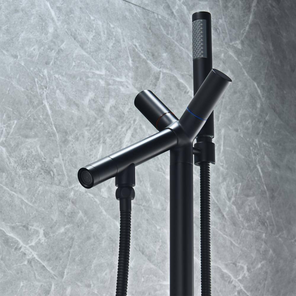 Matte Black Freestanding Floor Mounted Tub Filler with Handshower