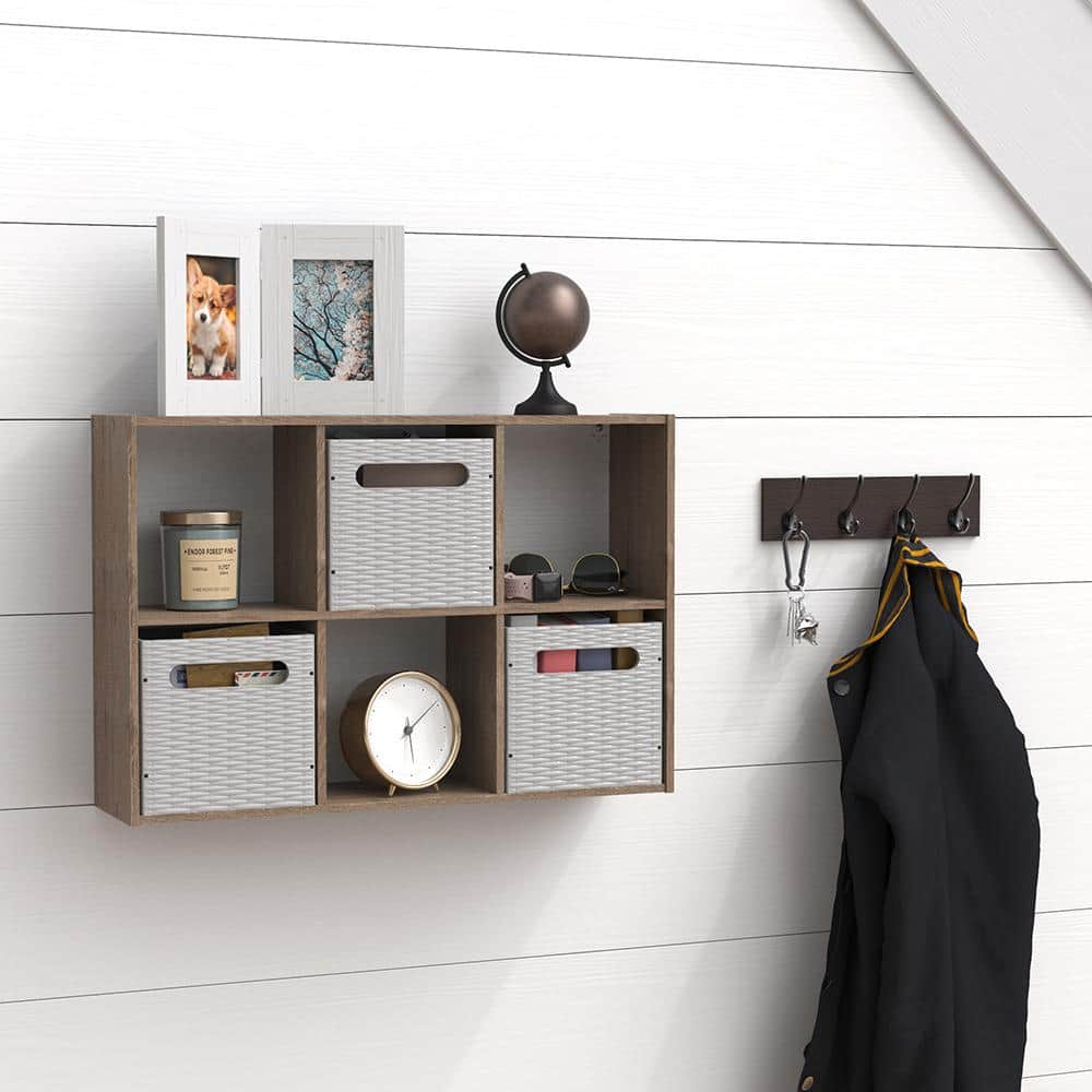 Weathered Gray Wood 6-Cube Floating Wall Organizer