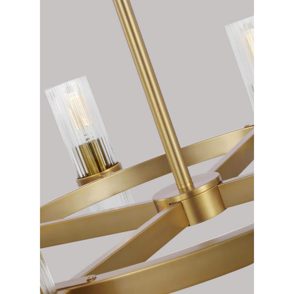 Geneva 33" Modern Rustic Burnished Brass Chandelier with Clear Glass Shades
