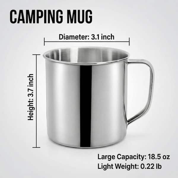 Numhew 18.5 oz. Stainless Steel Coffee Mug with Handle for Camping, Hiking, Unbreakable Portable Hot Cold Drinks (Pack of 6)