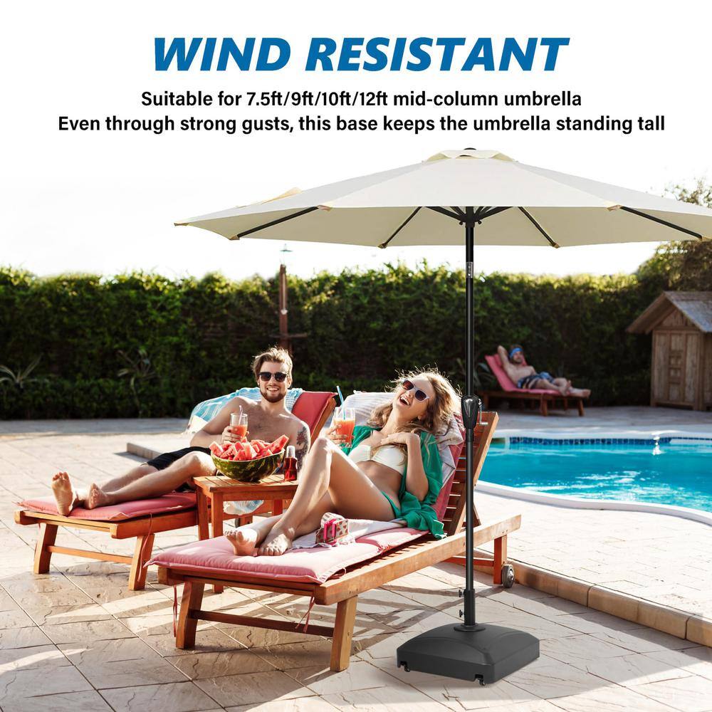 Black Heavy Duty Fillable Mobile Patio Umbrella Base with Wheels