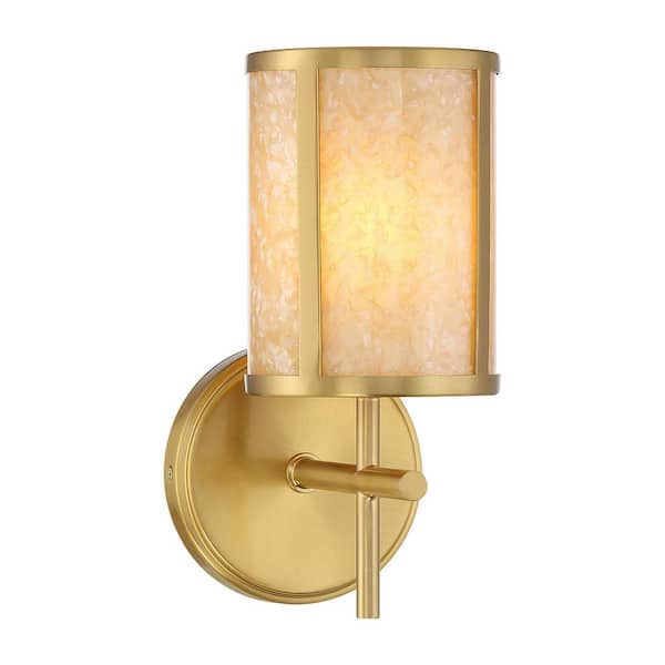 Savoy House Camden 5 in. W x 10.25 in. H 1-Light Warm Brass Traditional Bathroom Wall Sconce with Shell Shade