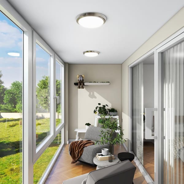 11 in. 1-Light Brushed Nickel Dimmable LED Flush Mount Ceiling Light (8-Pack in a case)