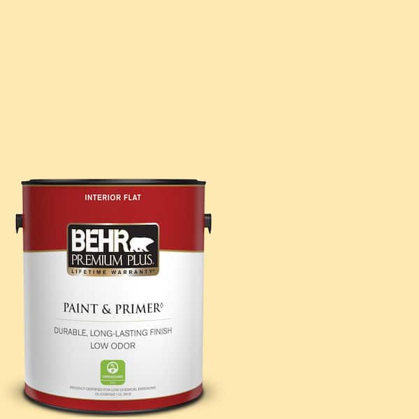 BEHR PREMIUM PLUS 1 gal. #330A-3 Lively Yellow Flat Low Odor Interior Paint & Primer