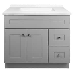 Brookings 37 in. W Single Sink Bathroom Vanity in Grey with White Cultured Marble Top Fully Assembled