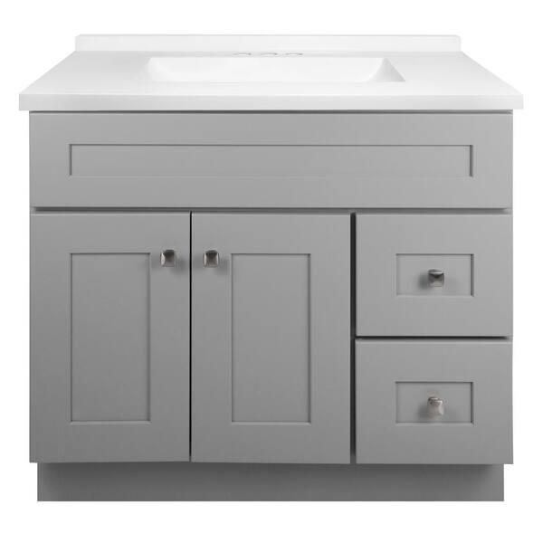 Brookings 37 in. W Single 4 in Centerset Sink Bathroom Vanity in Grey with White Cultured Marble Top Fully Assembled