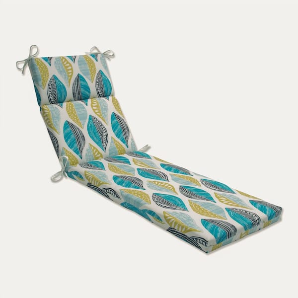 Pillow Perfect Floral 21 x 28.5 Outdoor Chaise Lounge Cushion in Blue/Ivory Leaf Block