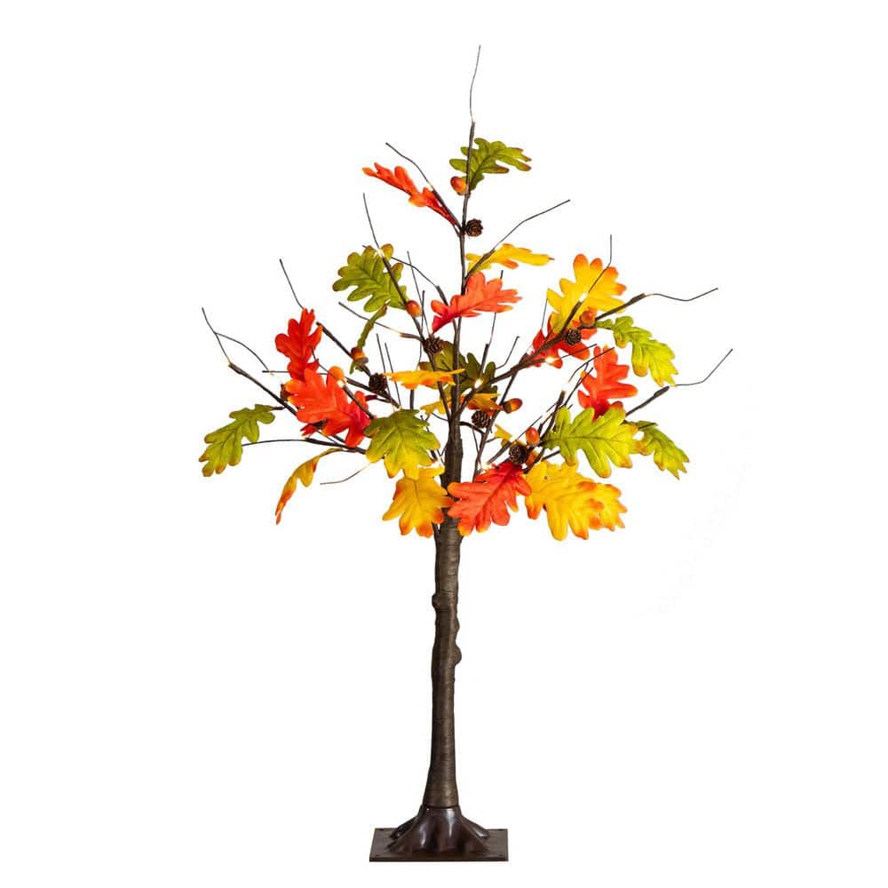 3 ft. Pre-Lit Autumn Maple Artificial Fall Tree with Pinecones, Acorns and 36 Warm White LED Lights