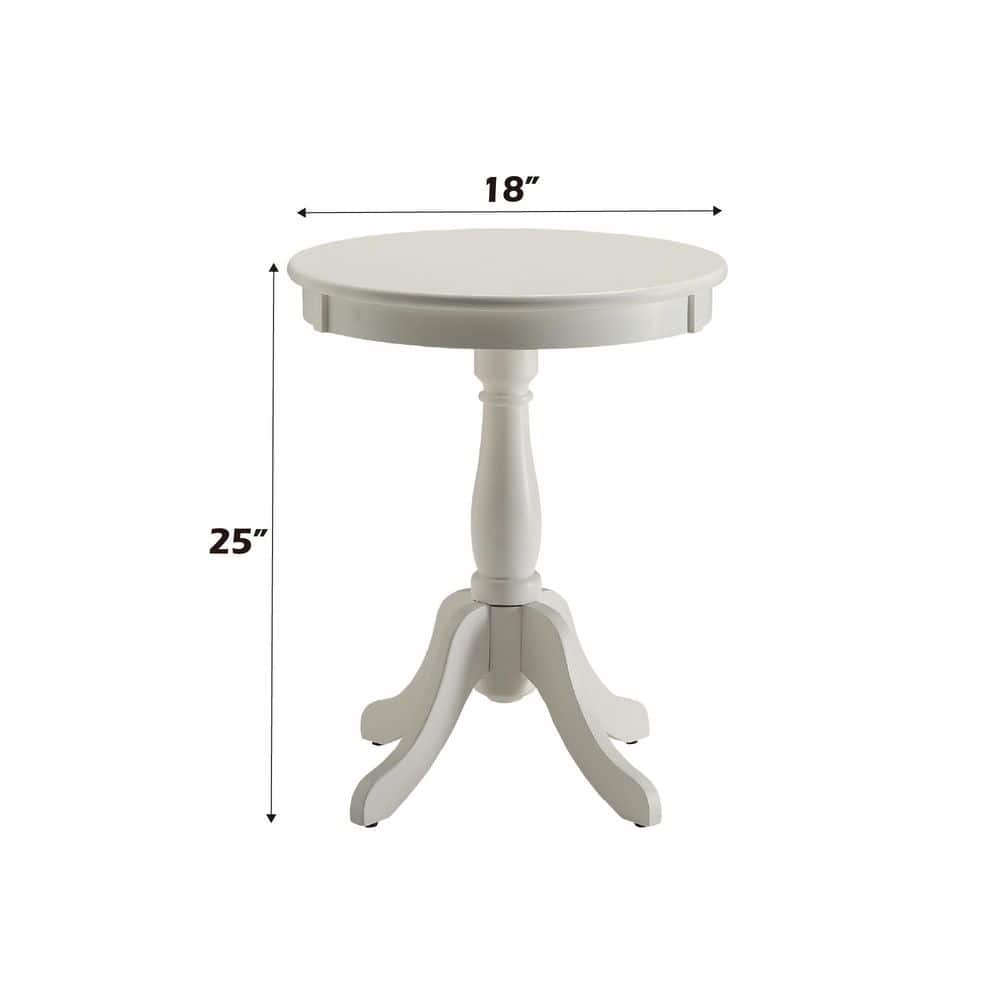 White Solid Wood Round Side Table with Turned Base