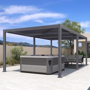 11.4 ft. x 20.4 ft. Gray Aluminum Patio Louvered Pergola Hardtop Gazebo with Adjustable Sunshade Roof for Pavilion