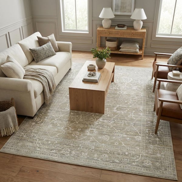 Everest Persian Arabesque Bone Ivory 9 ft. x 12 ft. Bedroom / Dining Room / Living Room Area Rug