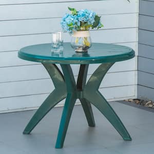 Plastic Green Outdoor Bistro Table with Umbrella Hole for Garden Lawn Backyard