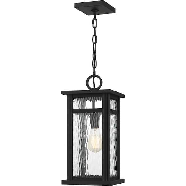 Quoizel Moira 8.25 in. 1-Light Earth Black Outdoor Pendant-Light with Clear Water Glass