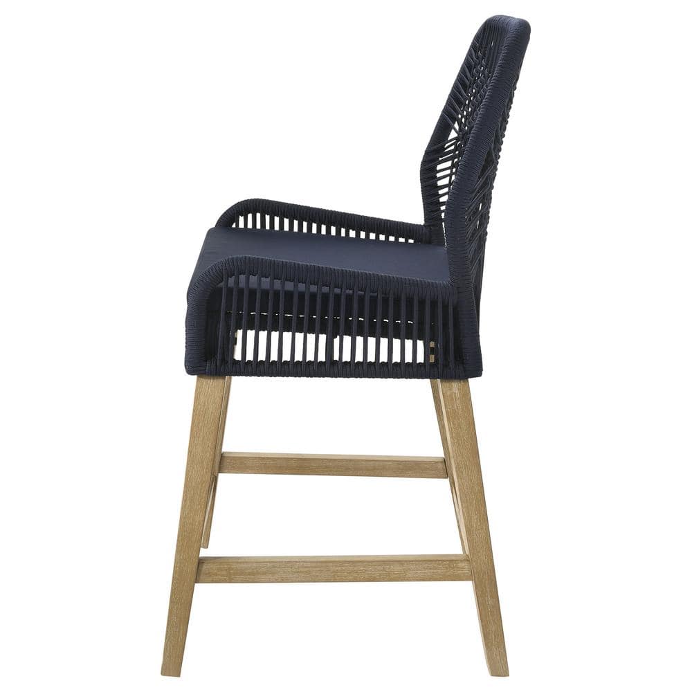 Nakia Dark Blue Woven Rope Back Counter Stools, Set of 2