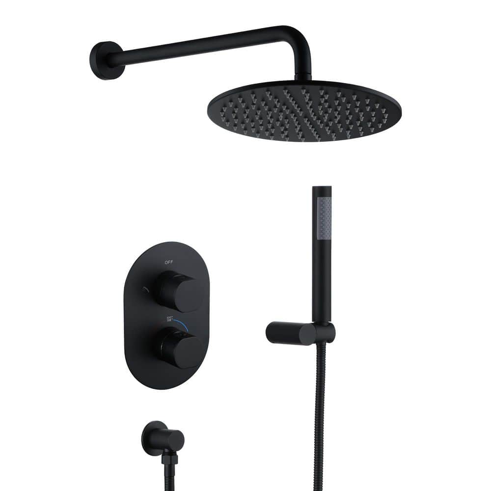 Double Handle 1-Spray Wall Mount 10 in. Shower Faucet 1.5 GPM with Anti Scald and Handheld Shower Head in. Matte Black price history on PriceWatchPro