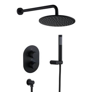 Double Handle 1-Spray Wall Mount 10 in. Shower Faucet 1.5 GPM with Anti Scald and Handheld Shower Head in. Matte Black