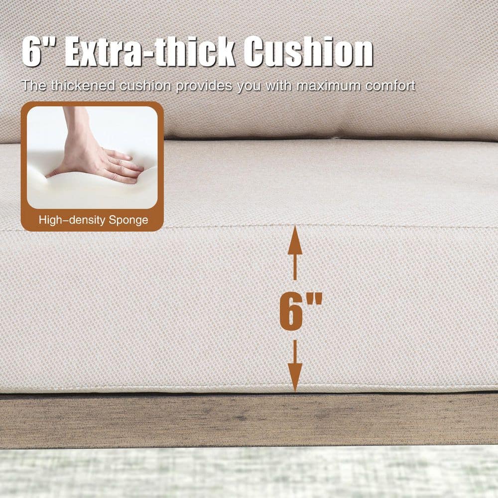 Close-up of a 6-inch thick warm white outdoor cushion.