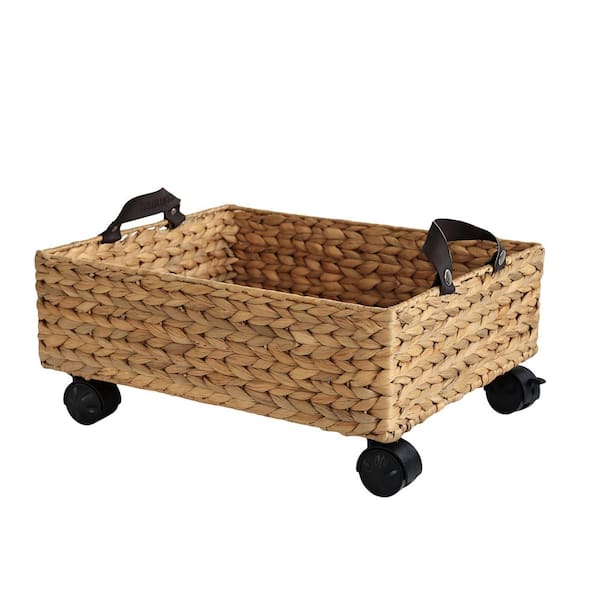 Adaline 5-Gal. Classic Farmhouse Handwoven Hyacinth Rectangular Natural Underbed Storage Bin w/ Wheels and Handles