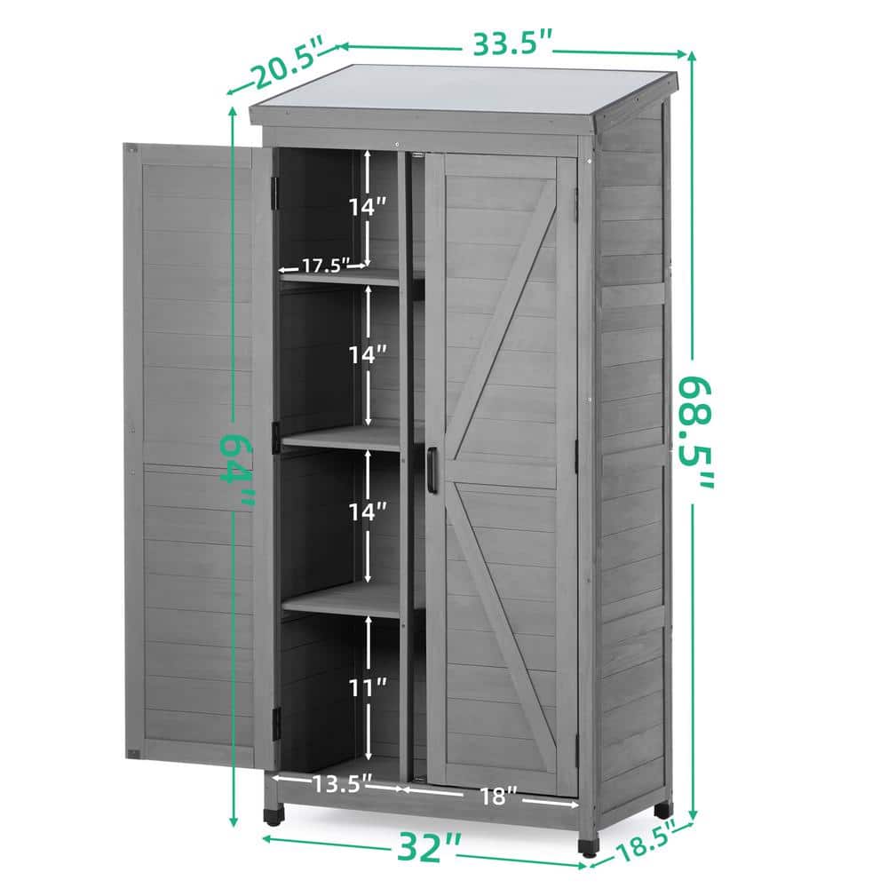 Gray Wood Outdoor Storage Cabinet with Metal Top, 68.5"