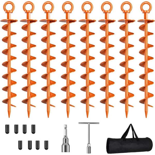 8 Pack Spiral Trampoline Anchors with Nut and Tool Swing Set Anchors Tent Stakes High Wind Heavy Duty