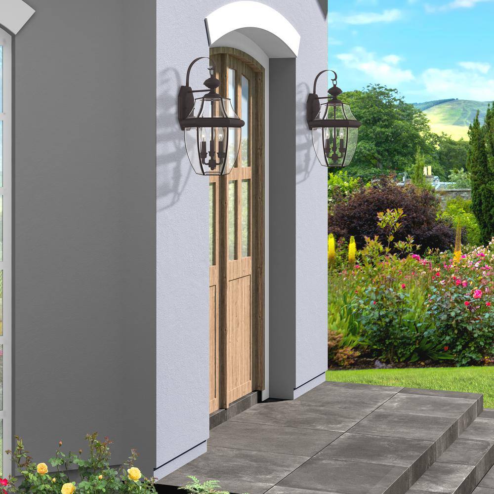 Bronze 3-Light Outdoor Wall Lantern with Clear Beveled Glass