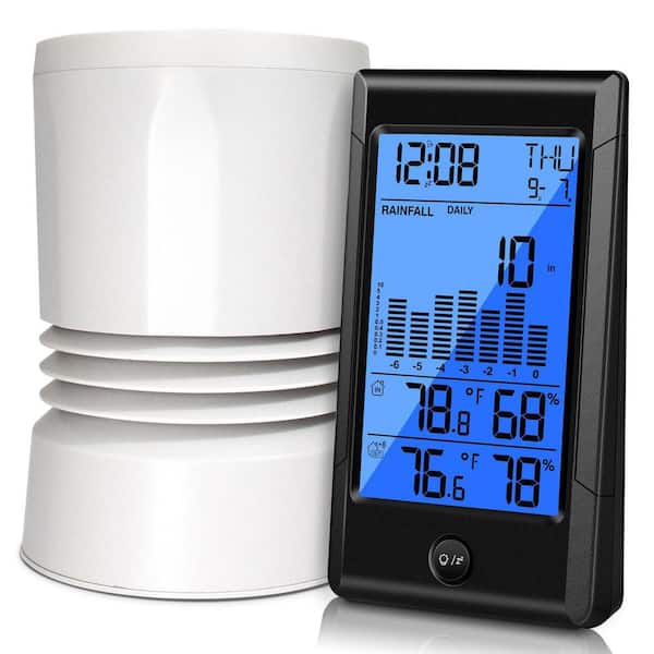 5 in 1 Self-Emptying Wireless Rain Gauge, Digital Rain Gauge with Backlit Weather Station for Garden