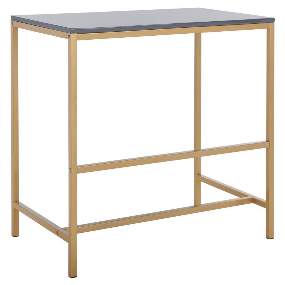 Glossy Light Grey & Gold Scandinavian Wood Writing Desk - 34"