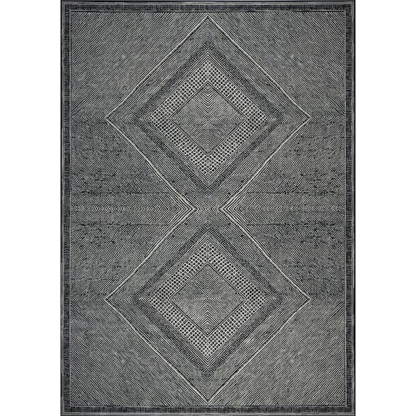 Sams International Sonoma Benzara Black and White 5 ft. 3 in. x 7 ft. 6 in. Geometric Medallion Viscose Area Rug