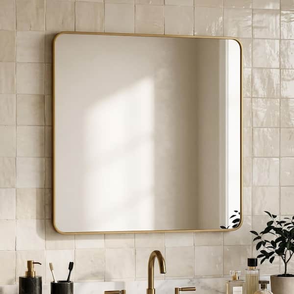 Gold 36 in. W x 36 in. H Small Square Framed Decorative Wall Mount Bathroom Vanity Mirror