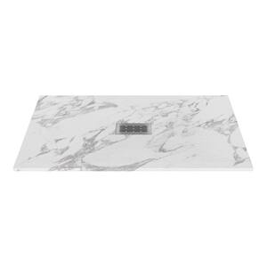 60 in. L x 32 in. W x 1.125 in. H Alcove Composite Shower Pan Base with Center Drain in Carrara Slate