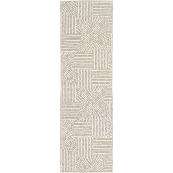 Nourison Textured Home Beige Ivory 2 ft. x 8 ft. Geometric Contemporary Runner Area Rug