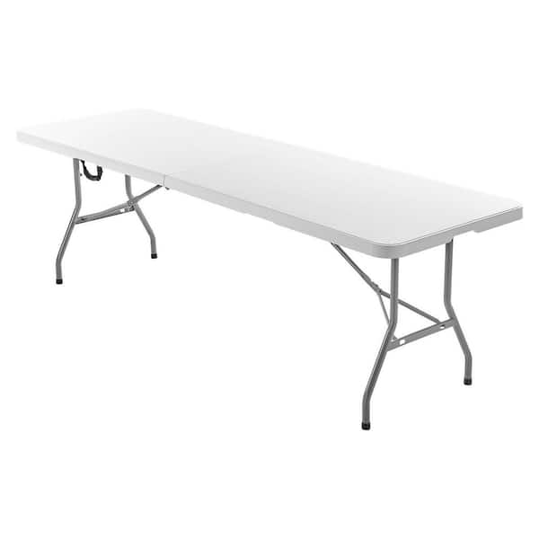 8 ft. Folding Table Heavy Duty Fold-in-Half Plastic Table with Handle for Party Wedding Picnic Indoor Outdoor White