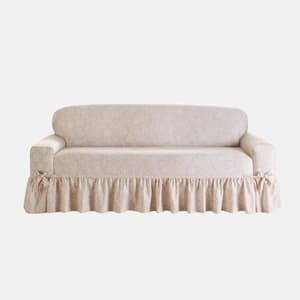 Essential Twill Neutral Floral Cotton Sofa Slipcover