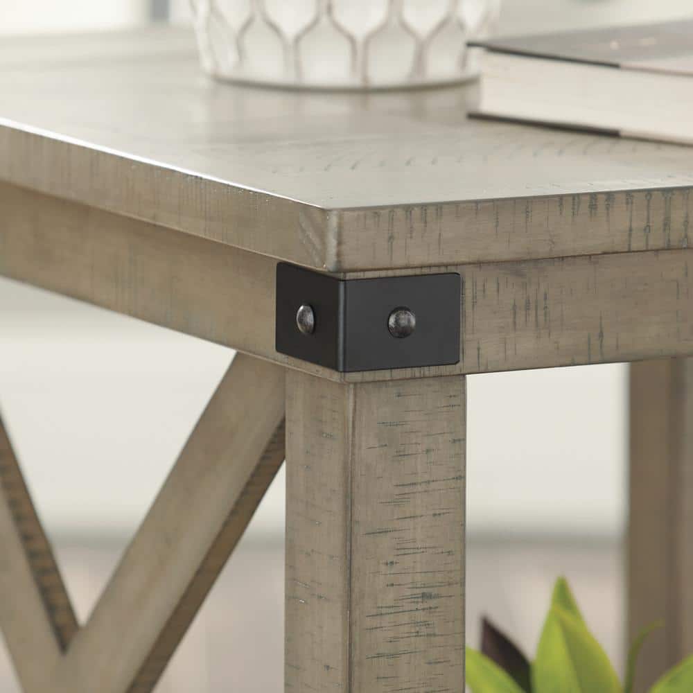Aldwin Gray Pine Wood and Metal End Table