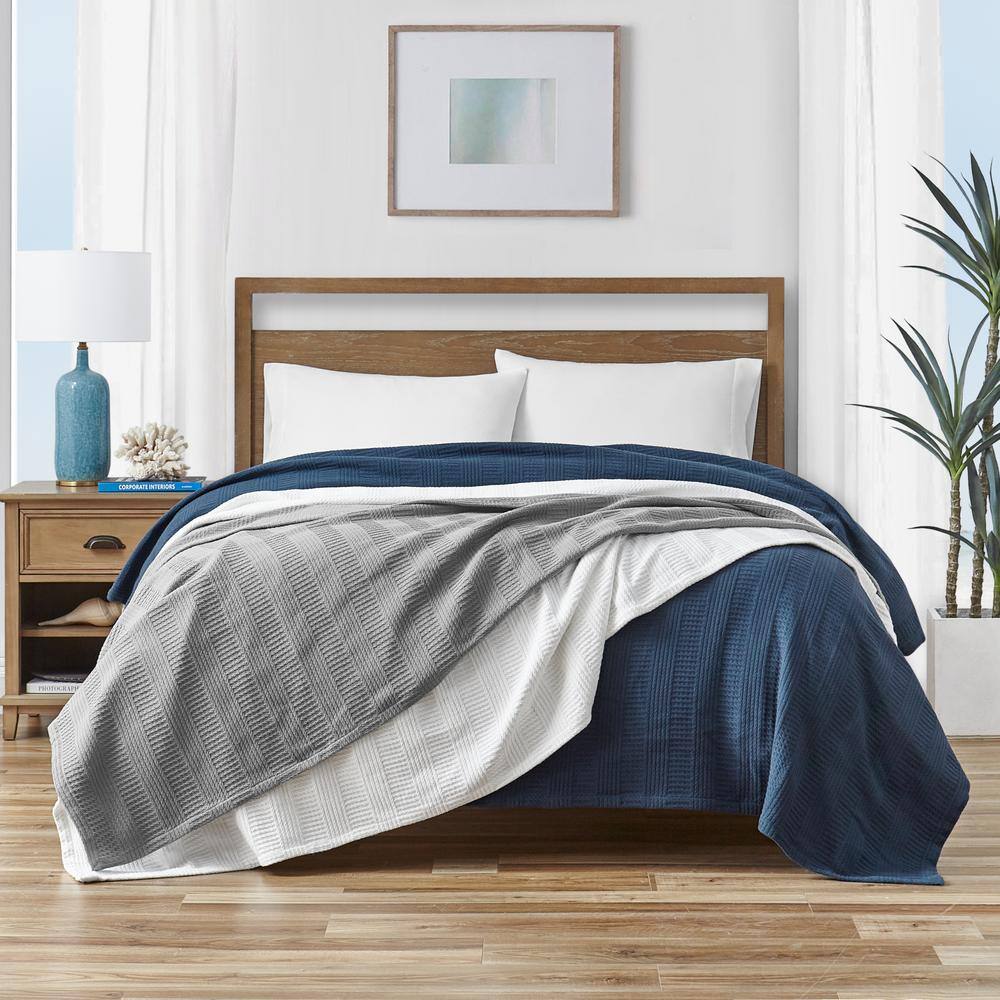 White Twin Ridged Cotton Knitted Blanket