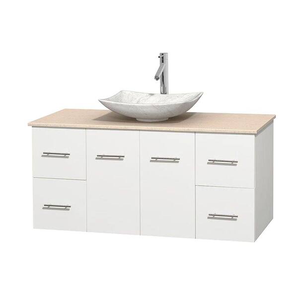 Wyndham Collection Centra 48 in. Vanity in White with Marble Vanity Top in Ivory and Carrara Sink