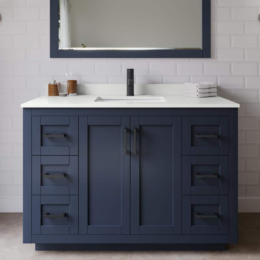 Miranda 48 in. W x 22 in. D x 33.75 in. H Single Bath Vanity in Dark Blue with White Quartz Top price history on PriceWatchPro