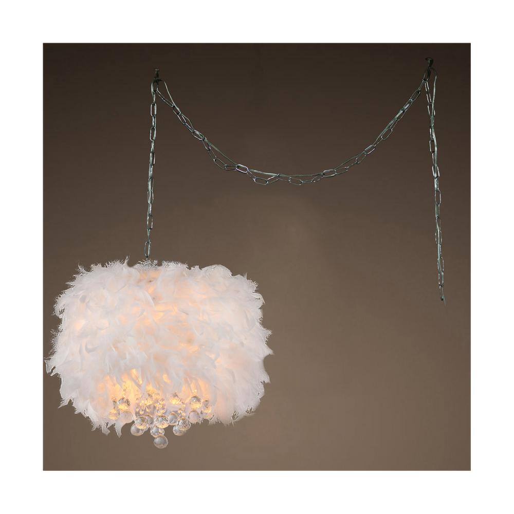 Finna White Crystal Feathered 15" Pendant Light
