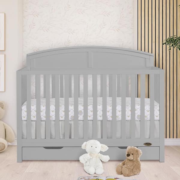 Dream On Me Pebble Grey Storybrooke 5 in 1 Convertible Crib with Under Drawer 6572 PG The Home Depot