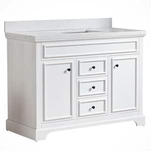 48 in. W x 22 in. D x 36 in. H Single Sink Freestanding Bath Vanity in White with White Marble Top