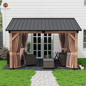 13 ft. x 11 ft. Aluminium Patio Gazebo Pavilion Canopy Tent Shelter with Galvanized Steel Hardtop, Curtain and Mesh Net