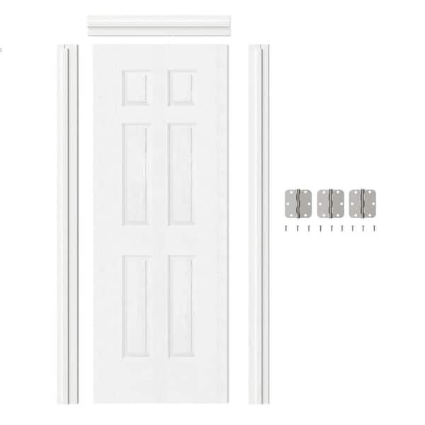 32 in. x 80 in. 6 Panel, Hollow Core, White Primed, MDF Prehung Interior Door Right-Handed with Door Jamb and Hardware