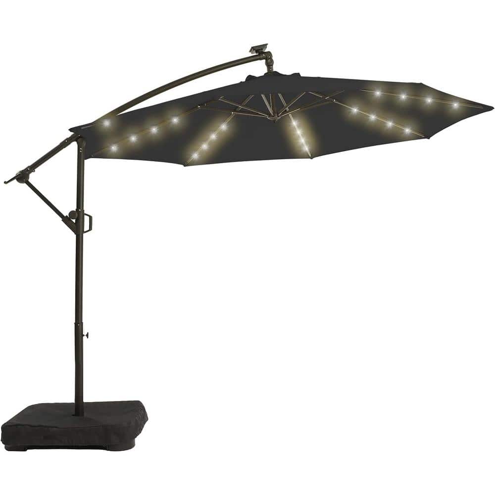 PASAMIC 10 ft. Aluminum Solar Patio Offset Umbrella Outdoor Cantilever